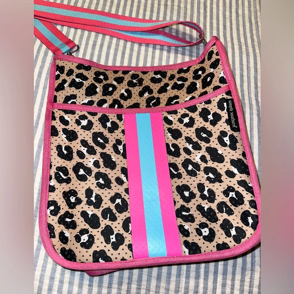 Simply Southern Black Brown Leopard‎ Print Neoprene crossbody bag